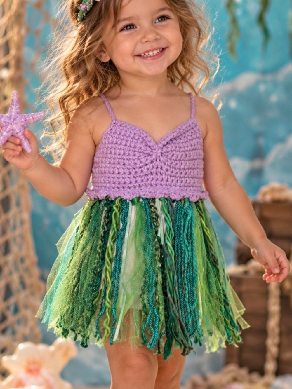 Handmade Toddler Mermaid Costume Crochet Boho Top 2T 3T